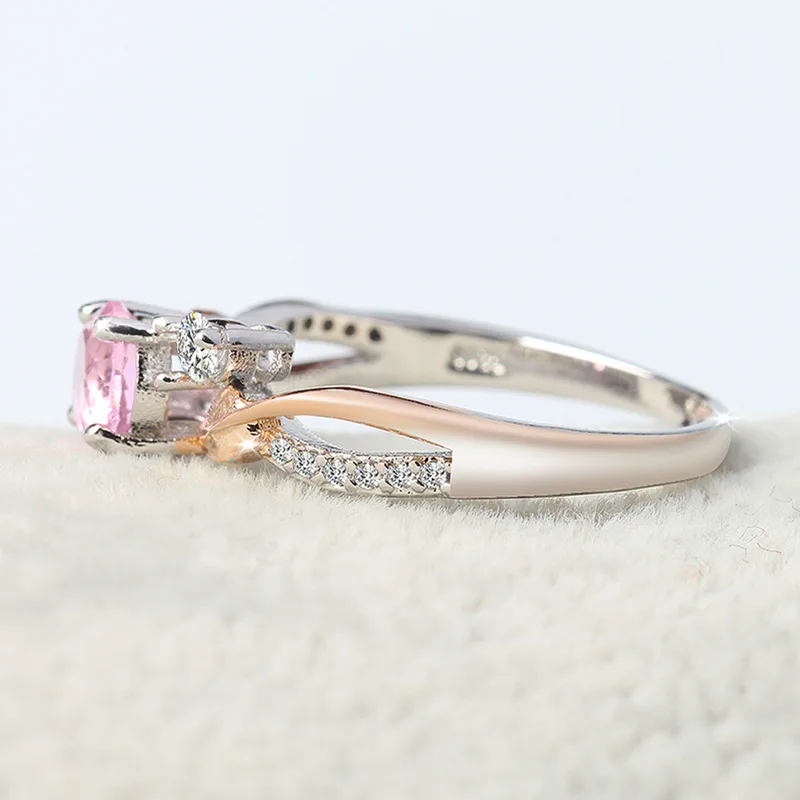 2020 new 14K rose gold fashion sweet simple cute leaf pink crystal high quality ladies diamond ring princess wedding engagement | Украшения