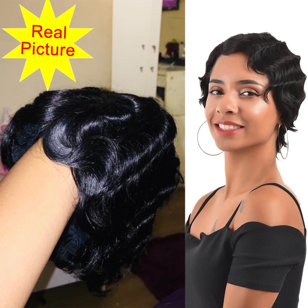 FAVE короткий парик из натуральных волос на пальцах волнистые парики 150% плотность