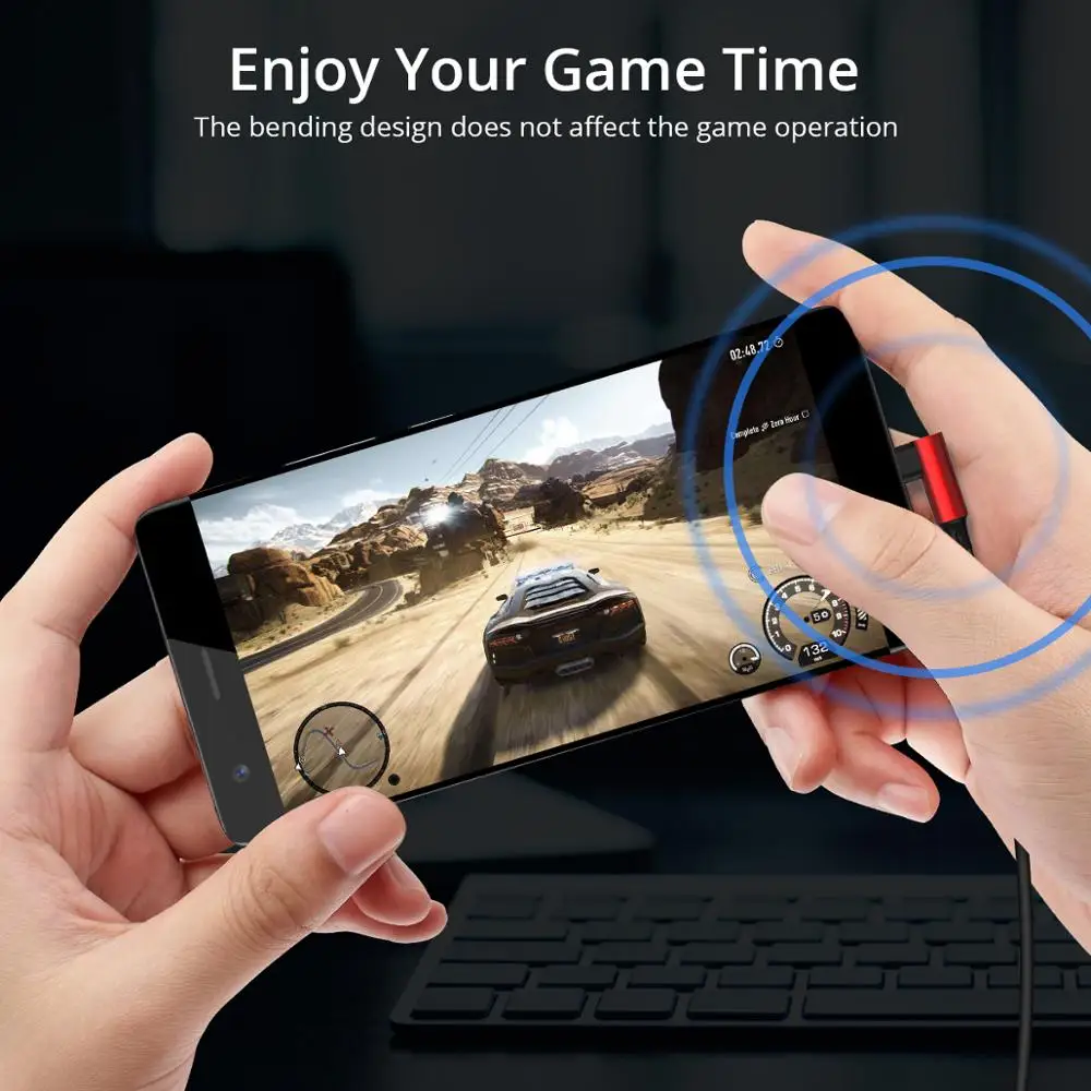 GUUGEI Micro USB кабель 90 градусов провод для быстрой зарядки изгиб игры 2.4A Microusb Шнур