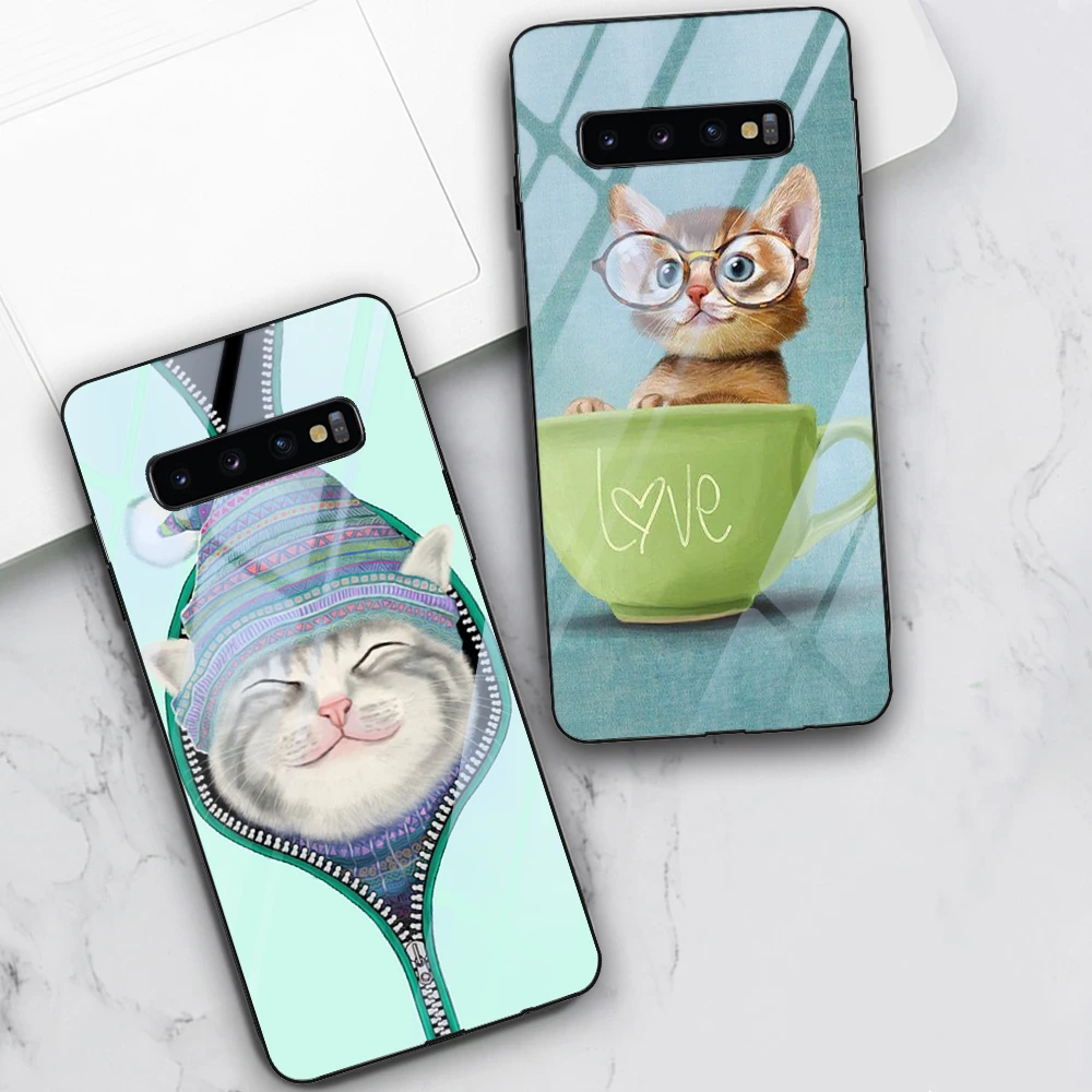 Милый Карманный чехол с котом для Samsung Galaxy S21 S20 A51 A71 S10 A50 S9 S8 S10e Ultra A40 A70 Note 20 10 9 8 Plus