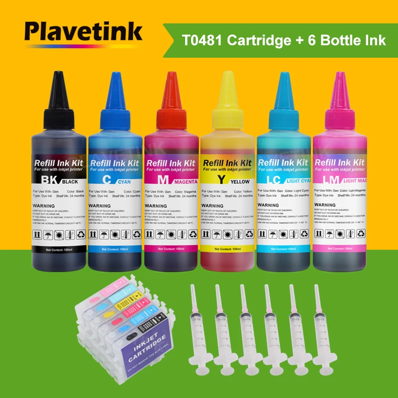 Картридж для заправки чернил Plavetink T0481-T0486 Epson Stylus Photo R200 R220 R300 R300M R320 R340 + 6 × 100 мл