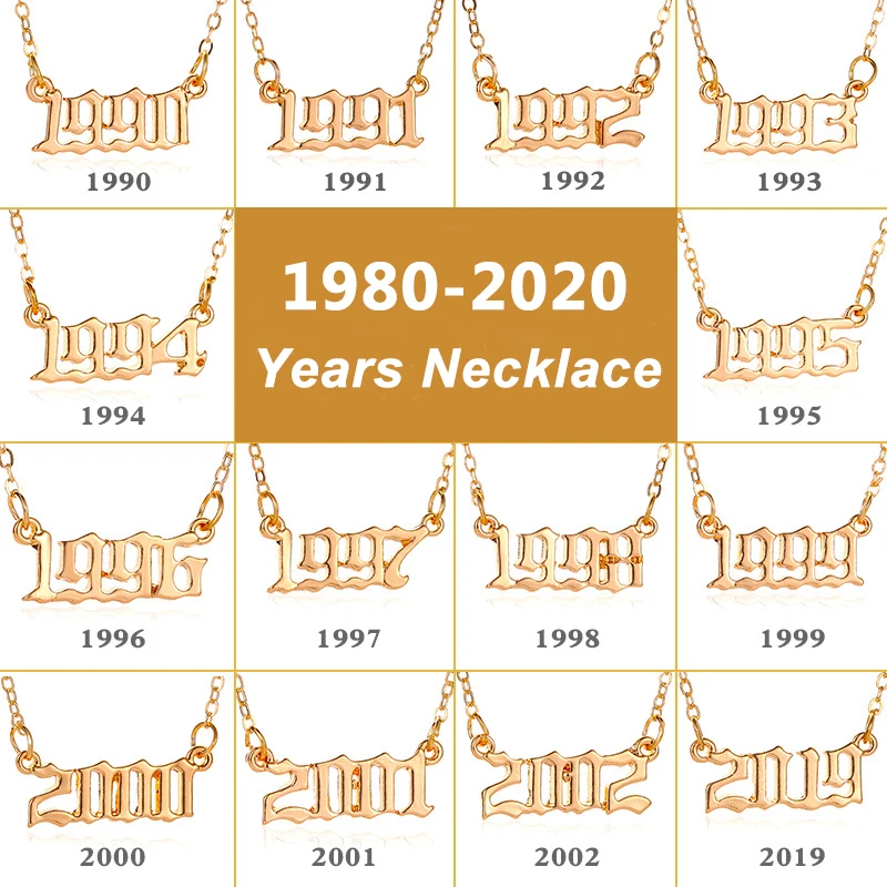 Ожерелье женское с подвеской в виде букв цифр золотистое 1980-2020 | Украшения и