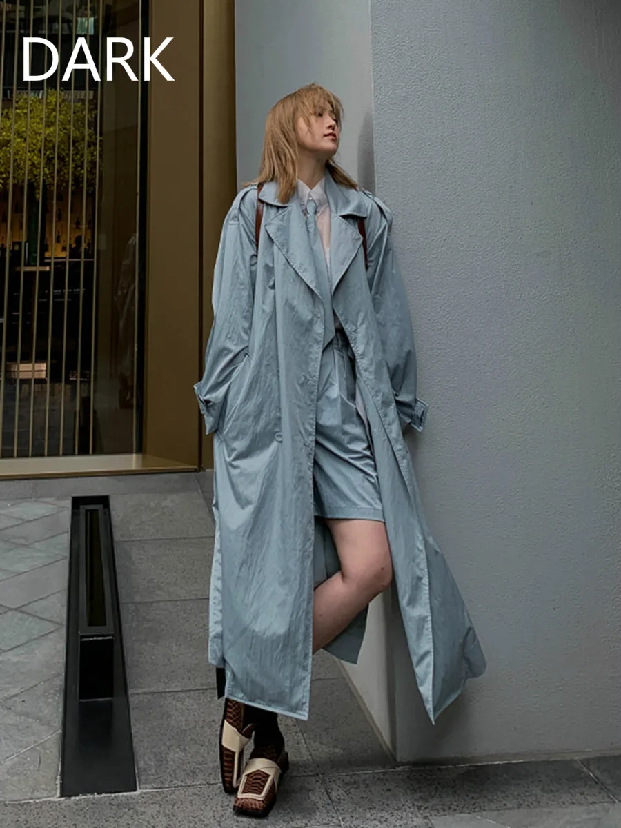 Женский осенний костюм-ветровка средней длины Свободный Длинный Тренч-шорты с