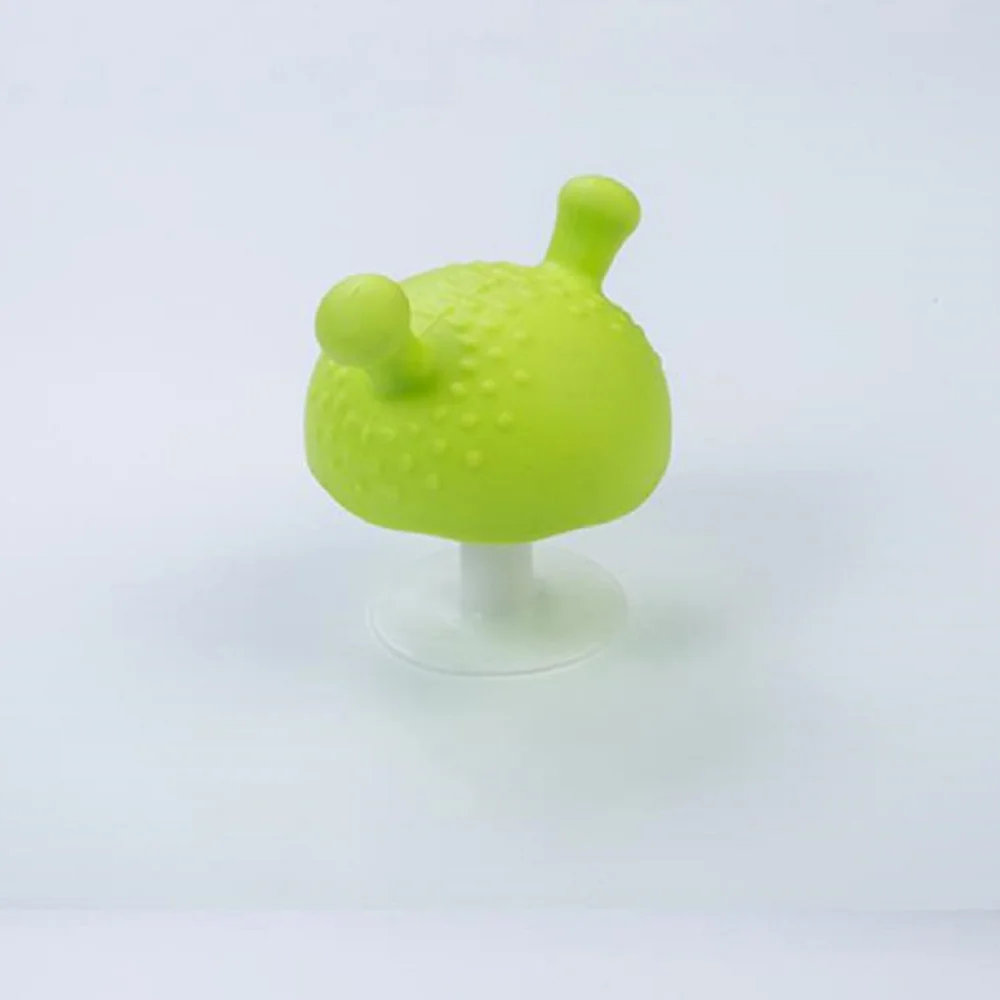 Mordedor calmante de silicona con forma de seta para ni&ntilde;os, chupar y tirar, color naranja y verde, 2 unidades-5