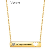 women rectangle bar necklace with hollow out heart stainless steel jewelry custom collar joyas de acero inoxidable para mujer