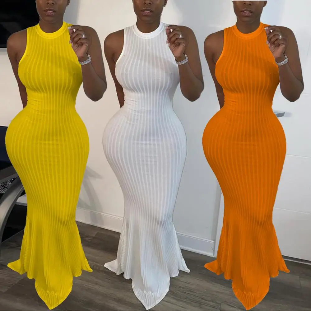 

Fashion Knitted Rib Dress Sleeveless Skinny Long Party Night Dress elegant bodycon maxi dresses