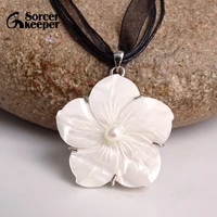 sorcerkeeper fashion natural black pearl hand carved seashell peach flower women necklaces pendants jewelry bd723