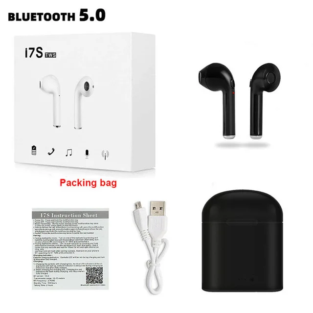 Black RGLM i7s TWS мини цветные Рисованные Bluetooth Беспроводные наушники с зарядной коробкой спортивные гарнитуры для всех смарт-мобильных - Цвет: Black