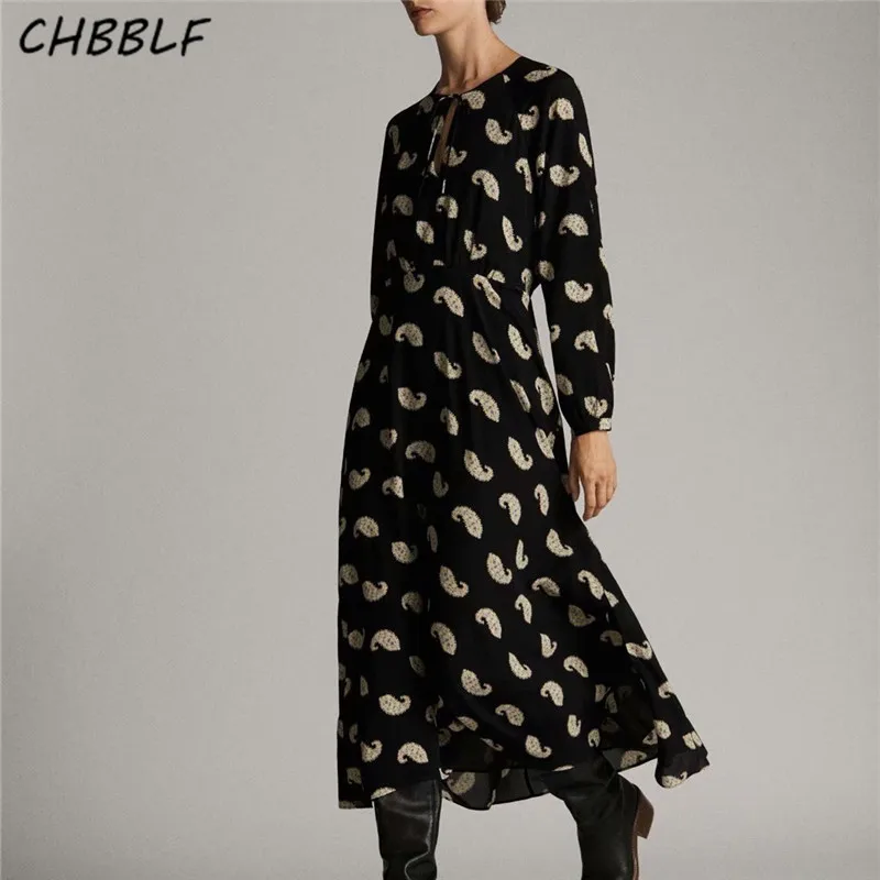 CHBBLF женское платье макси в стиле ретро с принтом пейсли галстуком-бабочкой