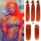 Гладкие прямые пучки с застежкой, 28-дюймовые светлые оранжевые человеческие волосы, пучки с застежкой, цветные бразильские волосы Remy для наращивания