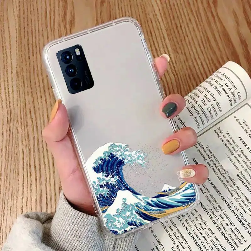 

Wave Art Japanese Green Illust Phone Case Transparent For OPPO A 3 5 33 7 8 52 9 11 32 53S F 9 11 Realme X T 7 50 7 PRO