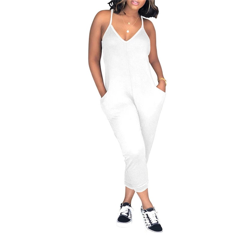 

New Sexy Ladies Casual Suspender Jumpsuit Women V-neck Solid Color Sleeveless Bodysuit for Travel Vacation Plus Size Jumpsuits