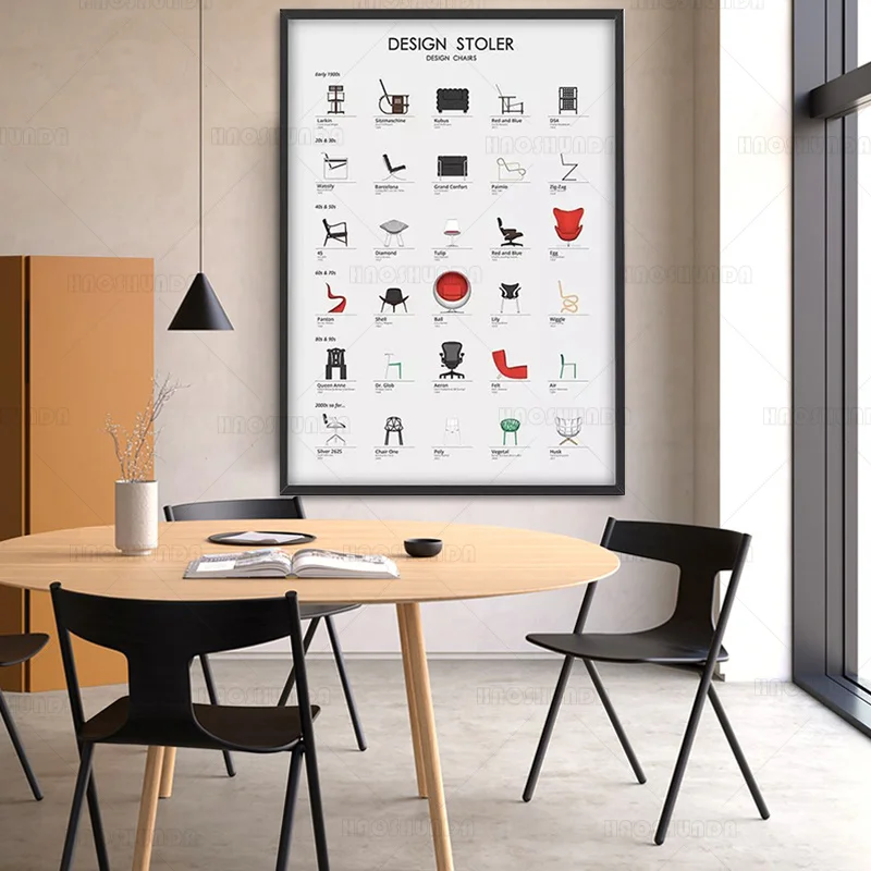 Постер датских дизайнерских стульев искусственная кожа Скандинавская жизнь