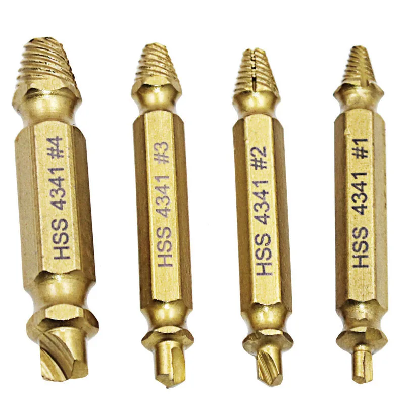 

4pcs/Set Damaged Bolt Remover Tool Screw Extractor HSS4341 Titanium Coated