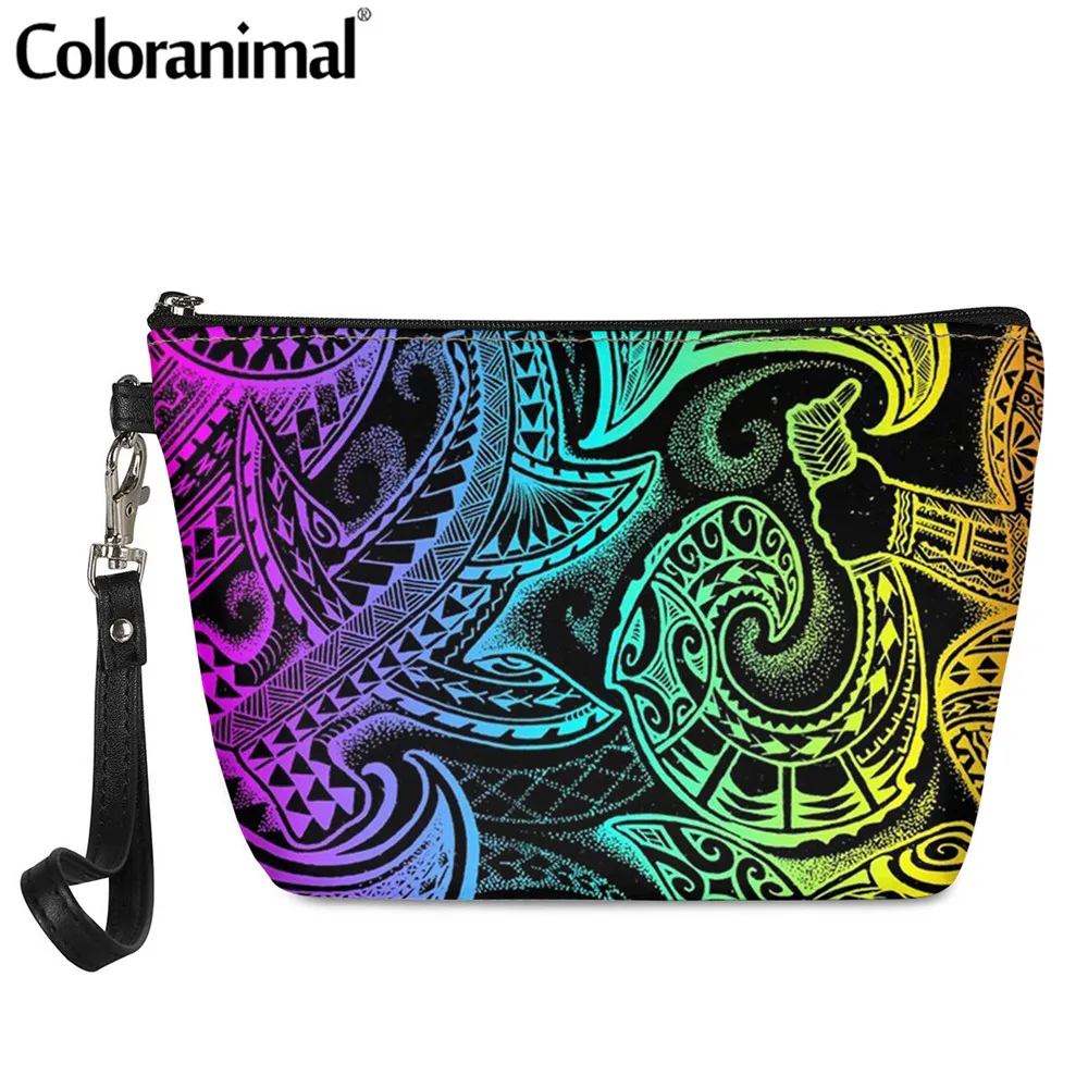 

Coloranimal Gradient Rainbow Polynesian Shark Fishermen Pattern Ladies Cosmetic Case PU Women Make up Pouch Travel Mini Bag Hot