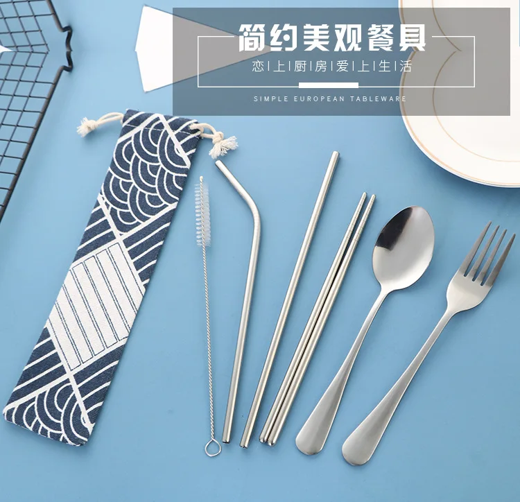 Столовые приборы из нержавеющей стали комплект трех предметов портативная