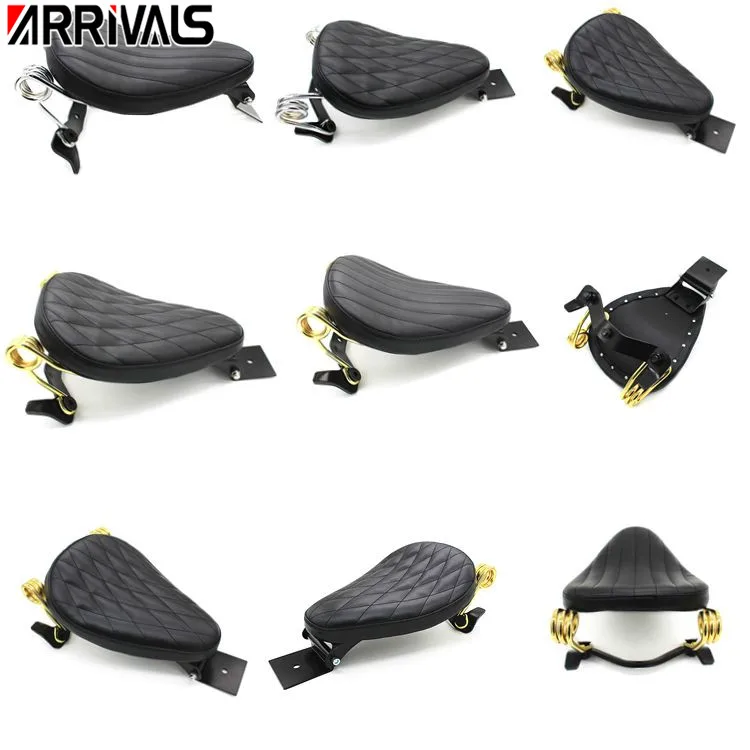 Мотоциклетное черное алмазное кожаное сиденье для водителя соло и пружина +