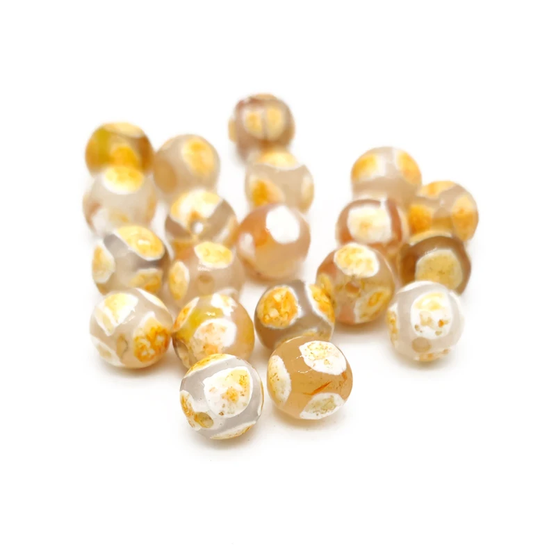 

Faceted Natural Stone Yellow Tibetan Agates Beads Round Loose Spacer Beads 8mm for Jewelry Making Bracelet Necklace Accessories