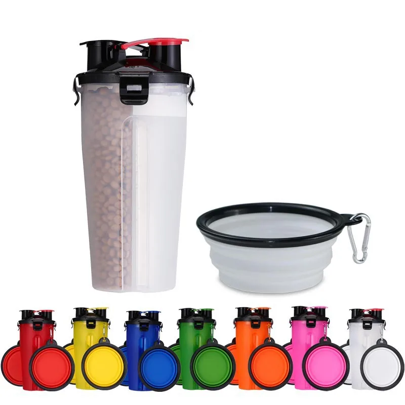 

Multifunction 2 in 1 Pet Feeder Dog Water Bottle Collapsible Dog Bowl Travel Outdoor Food Water Drinking Fountain For Dogs Cats
