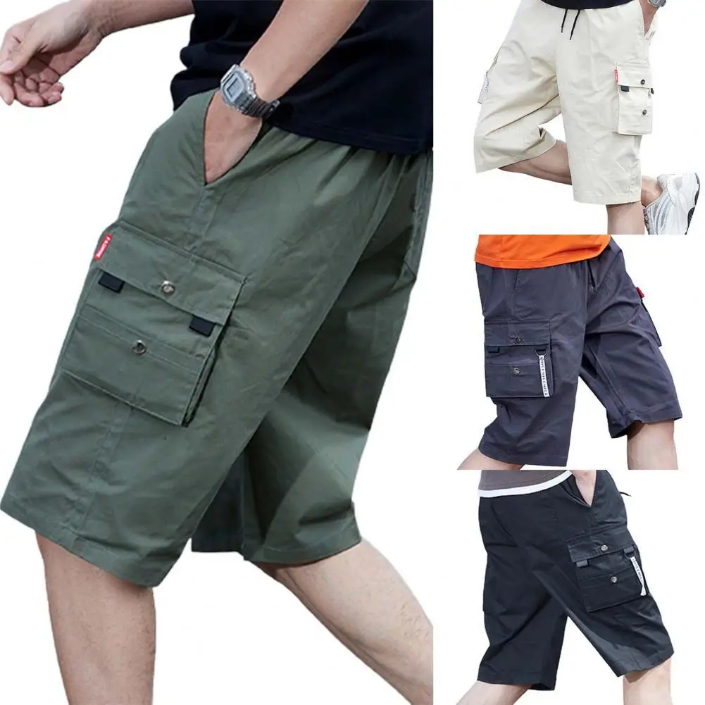 

80% Hot Sales!! Cargo Pants Solid Color Loose Men Side Pocket Drawstring Shorts for Dating