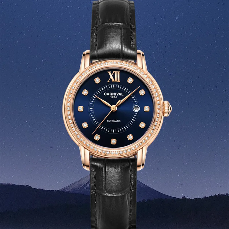 CARNIVAL Brand Women's Mechanical Watch for Women Luxury Automatic Wristwatch Sapphire Glass Calendar 30M Waterproof Reloj Mujer
