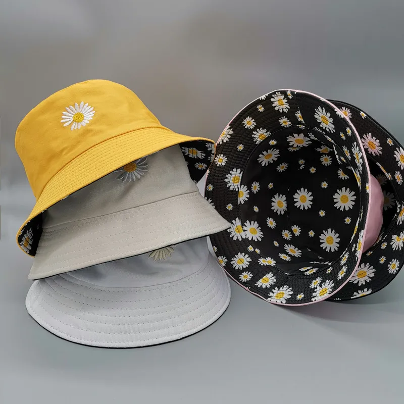 

Summer Daisies Bucket Hat Women Fashion Cotton Beach Sun Hats Reversible Femme Floral Panama Hat Fisherman Hat