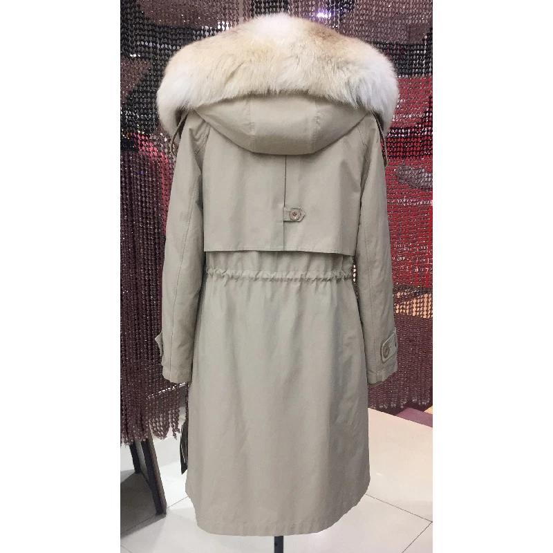 Женская зимняя длинная парка пальто куртка с капюшоном воротник из лисьего меха