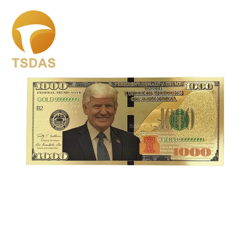 Бесплатная доставка 10 шт./лот Дональд Трамп США долларовая Золотая банкнота