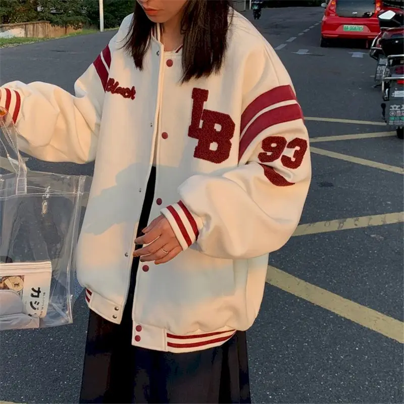 

Plush Thickened Baseball Uniform Women Jacket Couple Autumn/winter Korean Loose American Retro Bf Wind Jacket Coat Clothes Trend