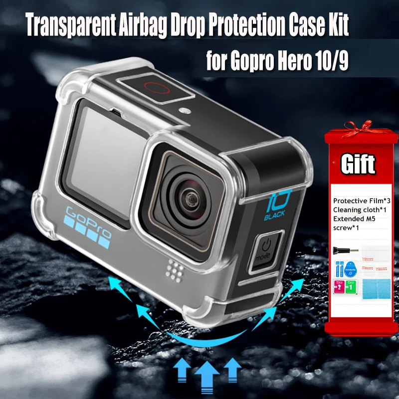 

Transparent Case for GoPro Hero 10/ 9 Black Anti-fall Airbag Shockproof Housing Cover Screen Protective Film for GoPro 10/9