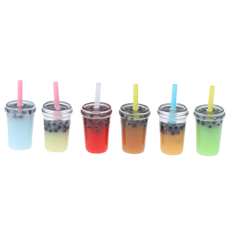 

5PCs Mini Water Resin Pearl Milk Tea Bottles Dollhouse Miniature Doll Food Kitchen Accessories Pretend Play Toys Kids Gift