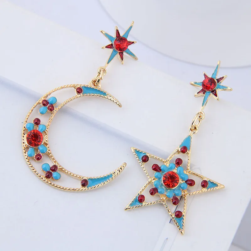 Женские эмалированные Серьги Kymyad асимметричные серьги в форме звезды и Луны