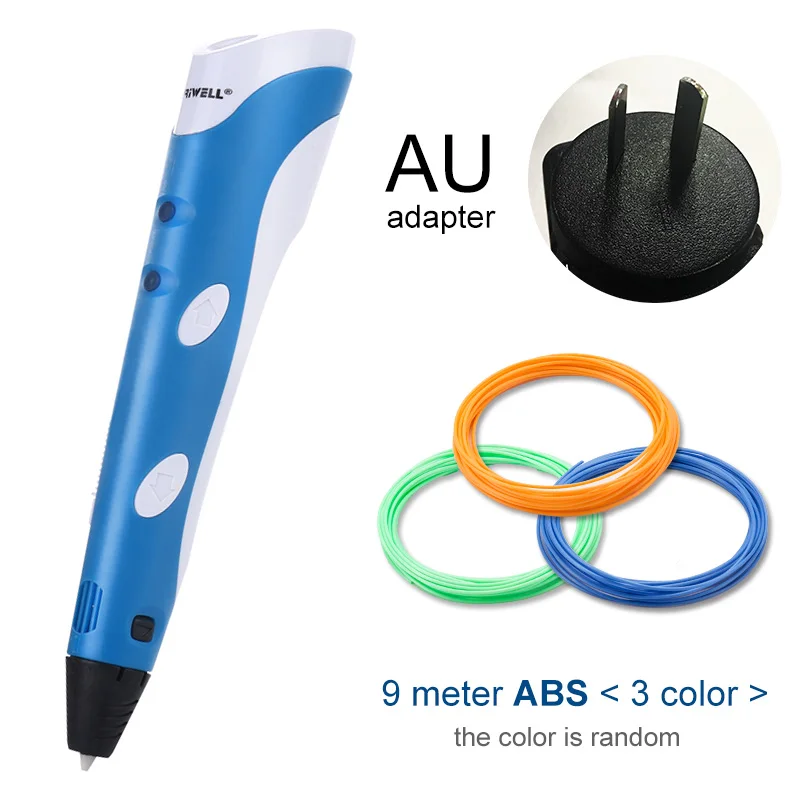 Myriwell, 3D Ручка,, сделай сам, 3D печать, ручка с 100 м ABS/PLA нитью, креативная игрушка, подарок для детей, дизайнерский рисунок - Цвет: Blue AU