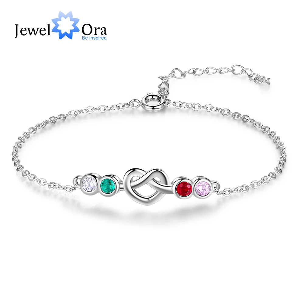 

Индивидуальный браслет JewelOra с узелком в форме сердца с 2-4 камнями по месяцу рождения, регулируемая цепочка на заказ, амулетные браслеты для женщин, подарок на день рождения