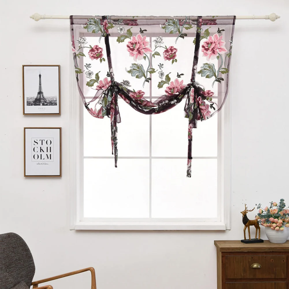 Римские пионы прозрачная короткая марлевая занавеска для домашнего интерьера