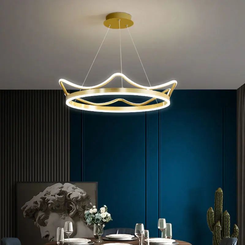 

Nordic modern LED chandelier living room chandelier bedroom chandelier dining room chandelier golden round crown chandelier
