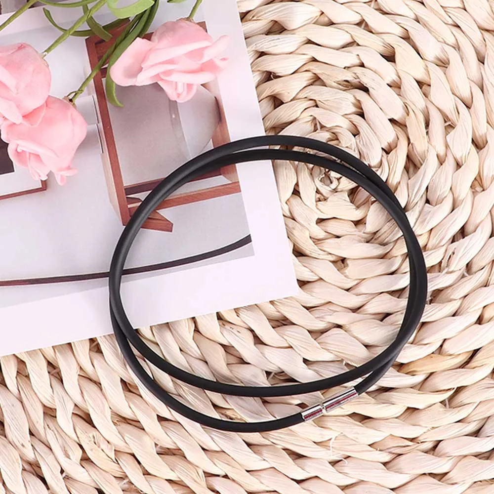 2 мм черный резиновый шнурок для ожерелья браслет с застежкой из нержавеющей