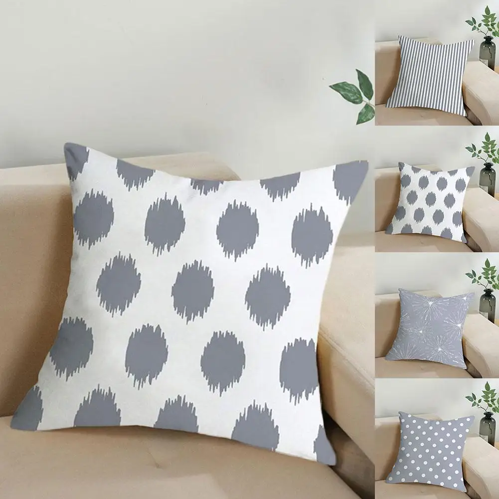 

Gray Striped Geometric Cushion Cover Polyester Pillowcase Cojines Decorative Para Car Sofa Home Bedroom Pillow Cover 45*45cm