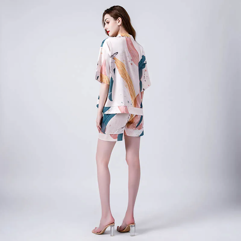 Женский пижамный комплект Elengant в простом стиле мягкая шелковая атласная пижама с