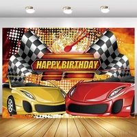 yellow red race car birthday backdrop racing flags theme boy children toys party decor grid banner background photography
