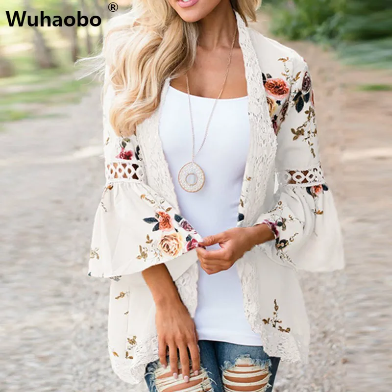 Wuhaobo осень 2020 Женская куртка в стиле бохо с кружевными расклешенными длинными