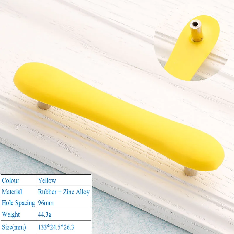 Yellow 6256-96mm LBA, детские резиновые дверные ручки, милые розовые, желтые, синие, Звездные, лунные, облачные, кухонные ручки и ручки для шкафа, мебельные ручки для выдвижных ящиков - Цвет: Yellow 6256-96mm