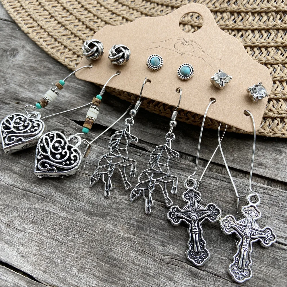 DIEZI Vintage Stud Earrings Set Women Girls New Brinco Sun Flower Moon Leaves Long Tassel Earring Ethnic Fashion Jewelry | Украшения и