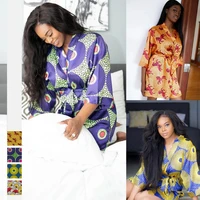 2021 summer digital printing womens home casual cardigan three quarter sleeve breathable simulation silk nightgown wholesale