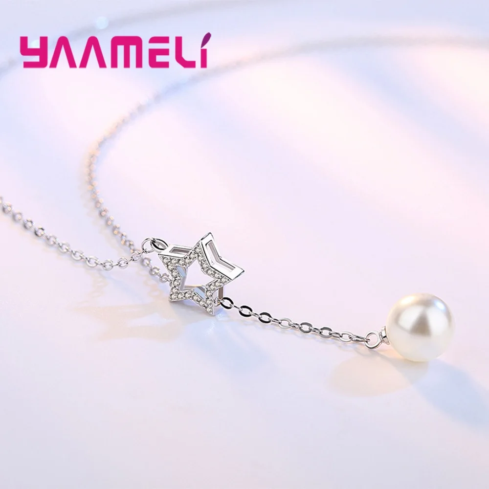 Chic Christmas Gift for Ladies 925 Sterling Silver Freshwater Pearl 5A Cubic Zircon Jewelry Sparkling Star Original Design | Украшения и