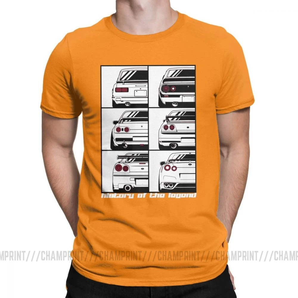 Мужские GTR Skyline история футболки автомобили моторы Japan JDM Datsun хлопковая одежда короткий рукав вырез лодочкой футболка большой размер футболки - Цвет: Оранжевый