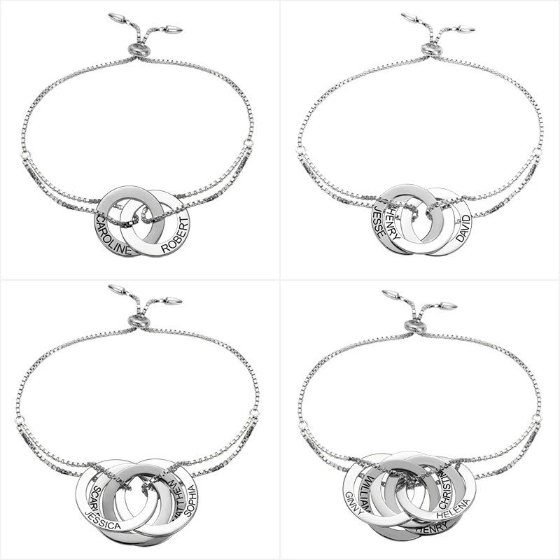 

Uonney Wholesale Personalized Trendy 2-5 Engraved Interlocking Russian Circles Bracelet Custom Women Name Bracelet Perfect Gift
