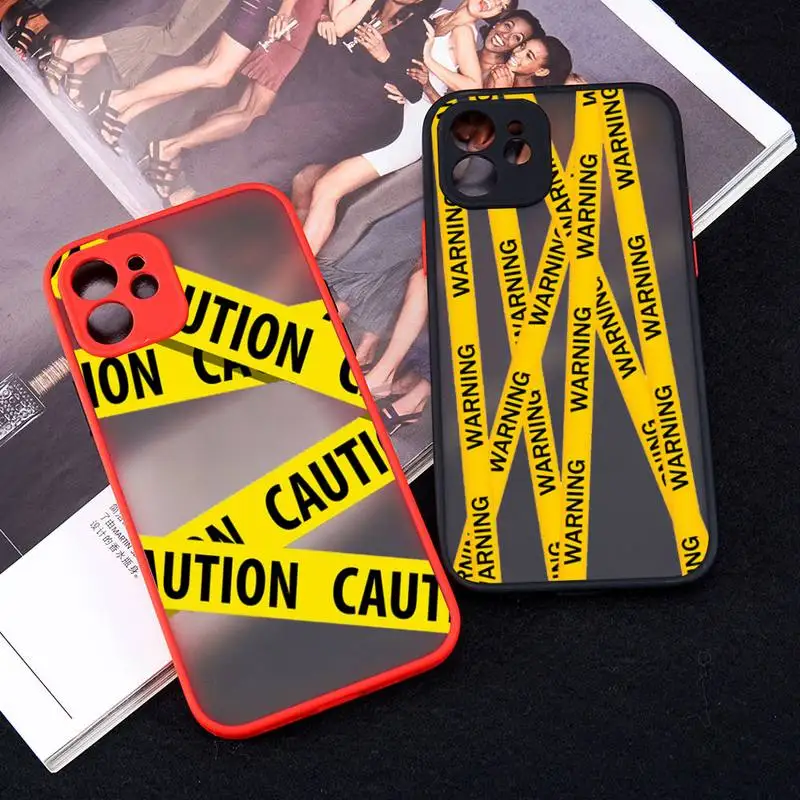 

yellow warning Phone Case matte transparent For iphone 11 12 13 6 s 7 8 plus mini x xs xr pro max cover