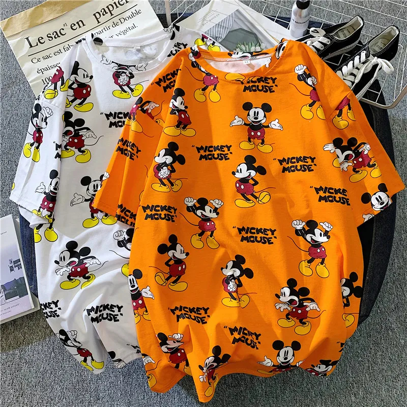 

Disney Mickey Mouse Mickey Fashion Short Sleeve T-Shirt Women's Tide Cartoon Large Size Medium and Long Clothes Cute Top