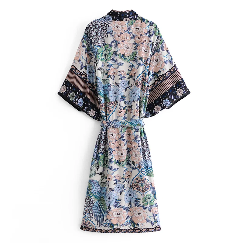 Винтажное шикарное женское зеленое платье с цветочным принтом и рукавом летучая